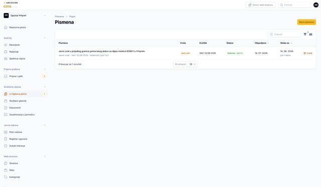 e-Oglasna ploča u Arcadian CMS-u